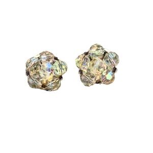 Lisner Vintage Aurora Borealis Crystal Cluster Clip-On Earrings Signed